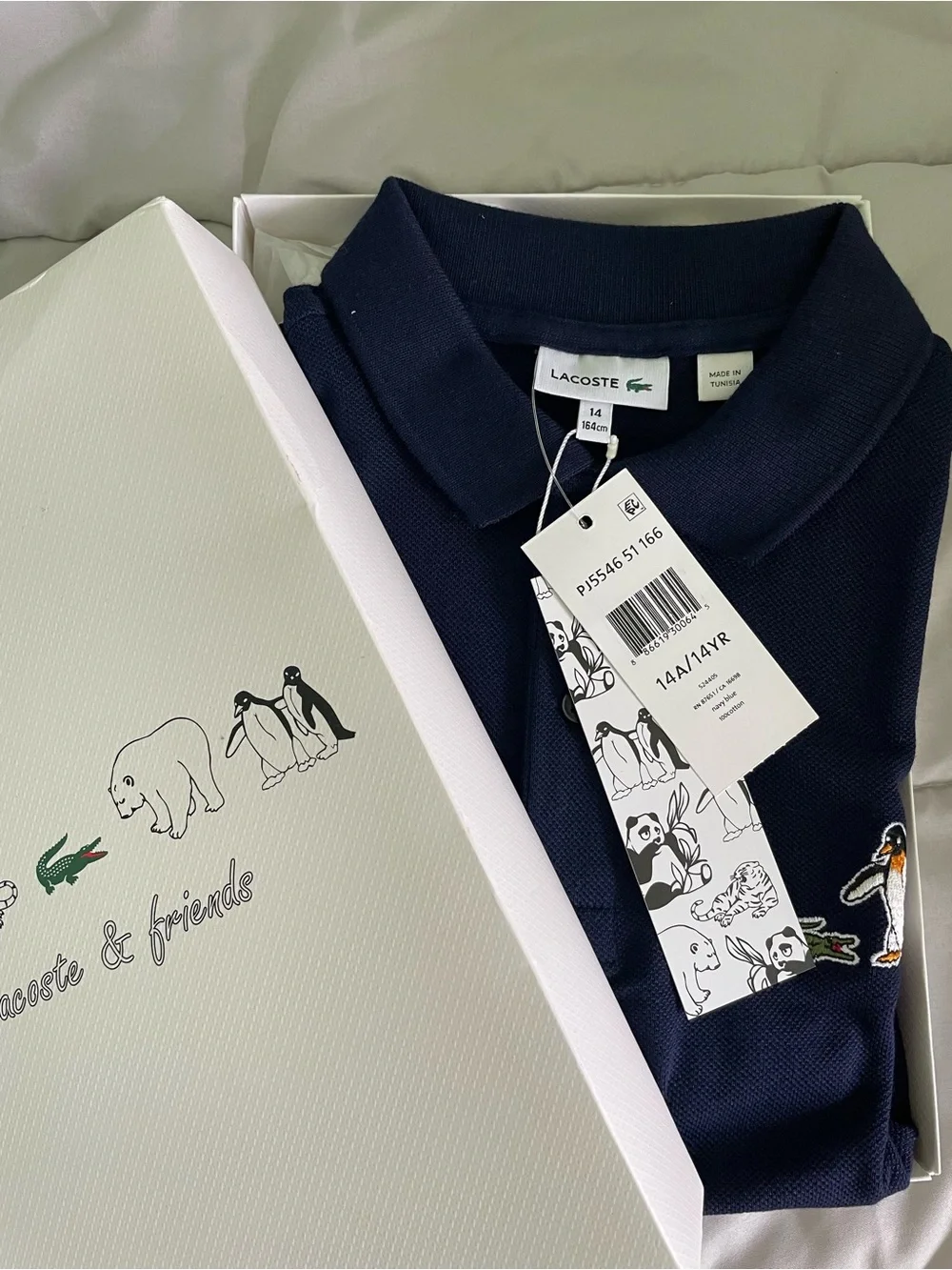 NWT Lacoste Kids Classic Cotton Pique Polo Shirt Navy Blue Youth 14 With Box
